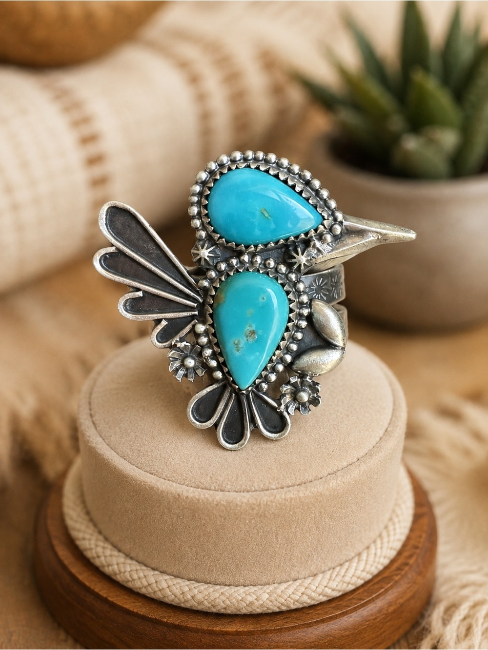 Hummingbird Sterling Silver Turquoise Ring - Adjustable band 🦋